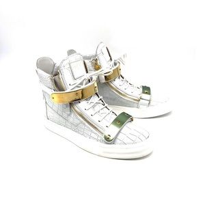 Giuseppe Zanotti White Crocodile Embossed Leather High Tops - AuthenticNEW